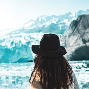 A person looking at glaciers